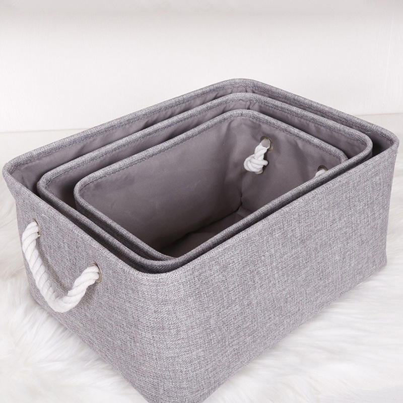 Closet Storage cube with Cotton Rope Handles, organizers storage boxes, Rectangle, Gray, 3-Pack