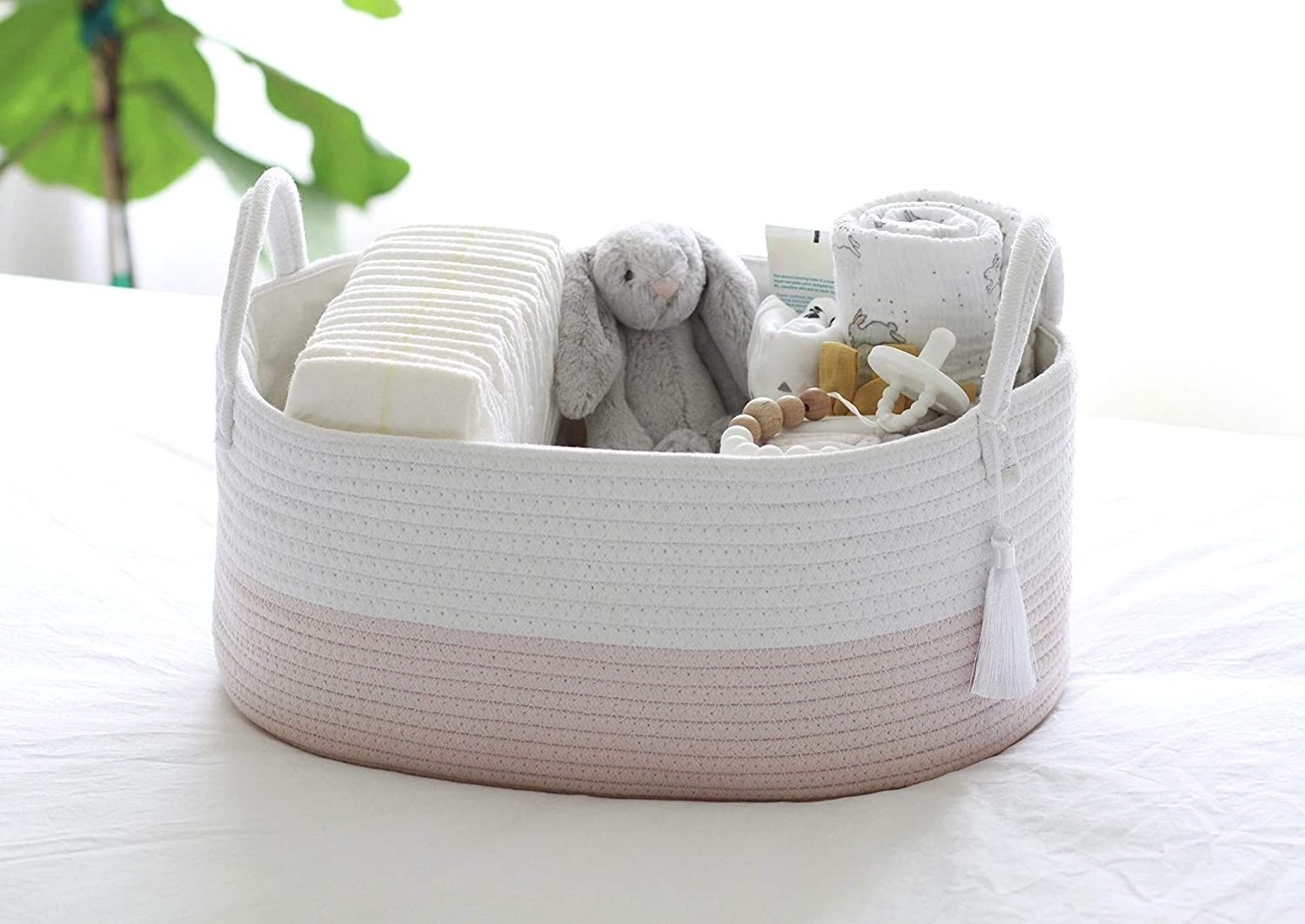 Rope Diaper Caddy Organizer Large Nursery Storage Bin Car Organizer Baby Shower Basket with 8 Pockets