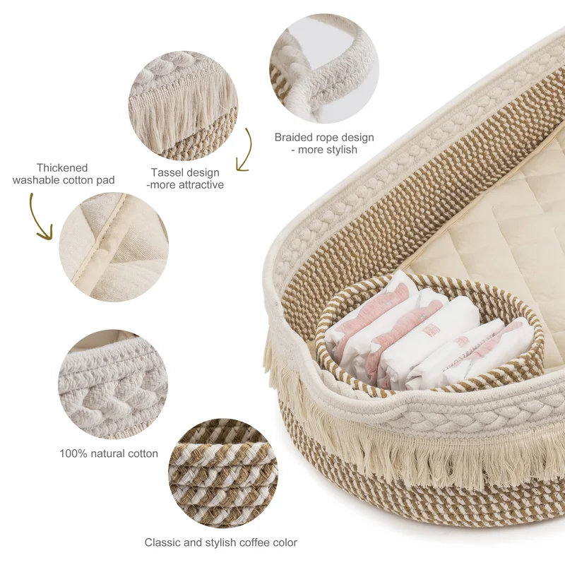 Cotton rope Changing Basket for Baby,Nursery Decor - Changing Pad Basket for Dresser - Changing Table Topper Natural for Dresser