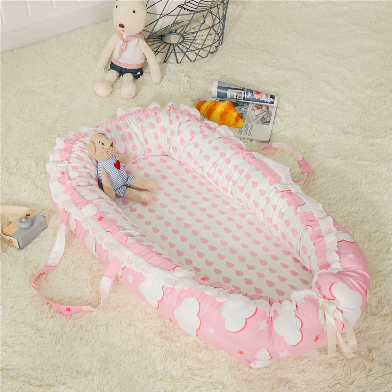 The more popular 100% Cotton Baby Nest Bed with Pillow Craddle Crib Portable Sleeping Cotton Baby Lounger Nest