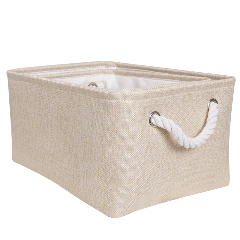 Closet storage boxes & bins with Cotton Rope Handles, Decorative Storage Baskets, Rectangle, light blue, 3-Pack