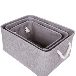 Closet Storage cube with Cotton Rope Handles, organizers storage boxes, Rectangle, Gray, 3-Pack