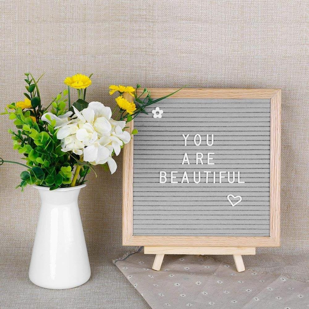 10 X 10 inch Oak Wooden Frame Gray Felt Letter Board With 340 Changeable white Plastic Letters