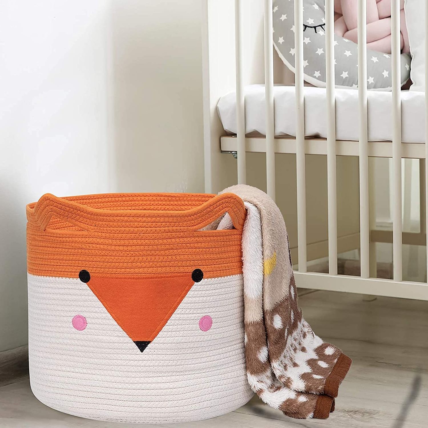 Foldable Cotton Rope Laundry Basket, Toy Storage Baskets Cute Animal Laundry Hamper, Pet Gift Basket for Cat