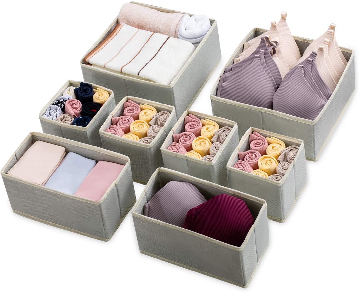 Drawer Organizer Clothes 8 Pack in 3-Size Foldable Underwear Drawer Organizers Storage Box Bin for Underwear