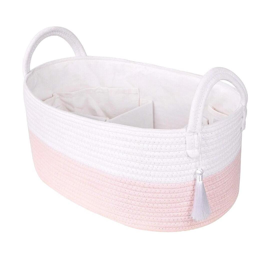 Rope Diaper Caddy Organizer Large Nursery Storage Bin Car Organizer Baby Shower Basket with 8 Pockets