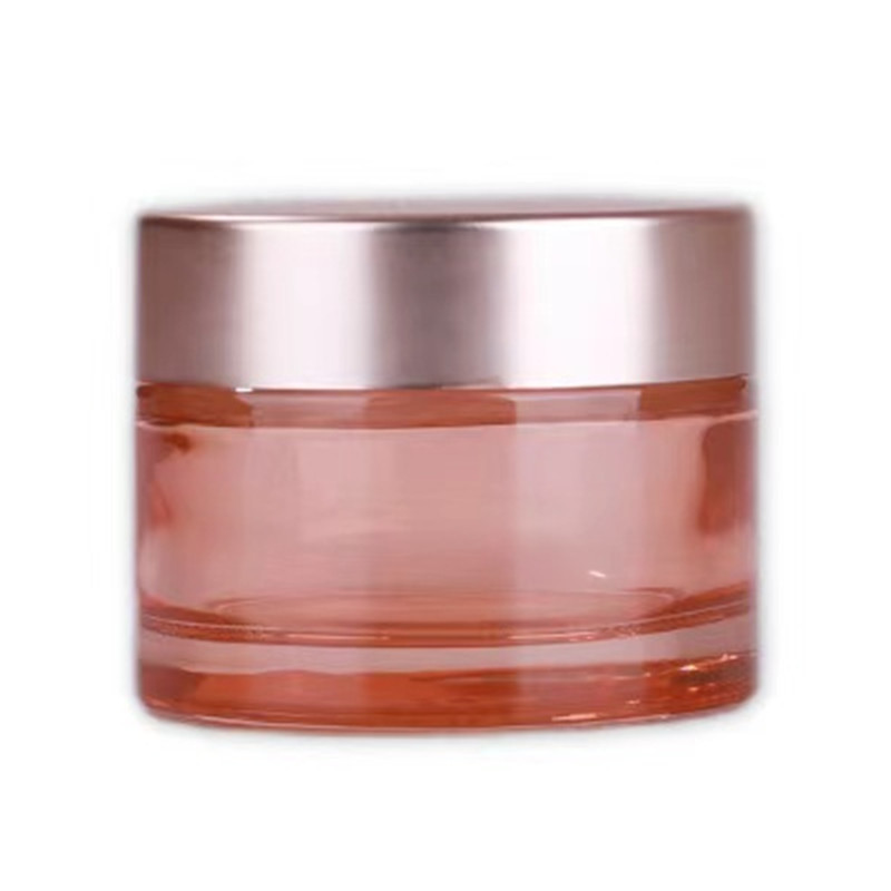 RUIPACK OEM factory Custom painting  pink glass jar 15ml 20ml 30ml 50ml 100ml  glass cosmetic cream jar with golden lid