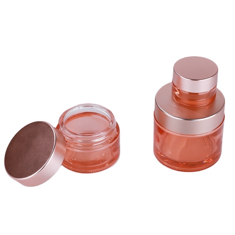 RUIPACK OEM factory Custom painting  pink glass jar 15ml 20ml 30ml 50ml 100ml  glass cosmetic cream jar with golden lid