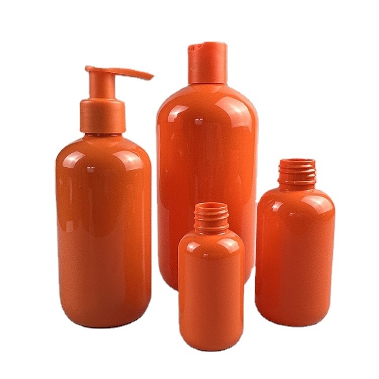 factory manufactured boston round 8 oz 16 oz orange Conditioner Shampoo Bottle 250ml 500ml Boston Round Empty Body Wash Plastic Bottle