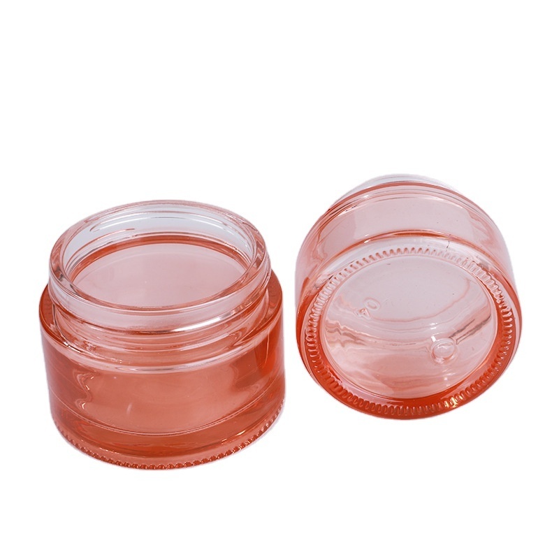 RUIPACK OEM factory Custom painting  pink glass jar 15ml 20ml 30ml 50ml 100ml  glass cosmetic cream jar with golden lid