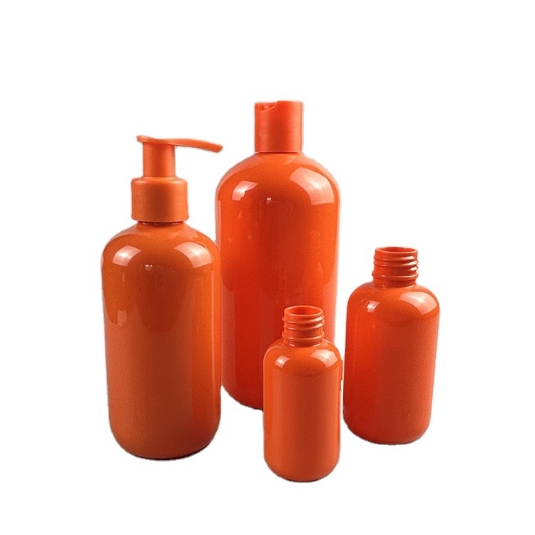 factory manufactured boston round 8 oz 16 oz orange Conditioner Shampoo Bottle 250ml 500ml Boston Round Empty Body Wash Plastic Bottle