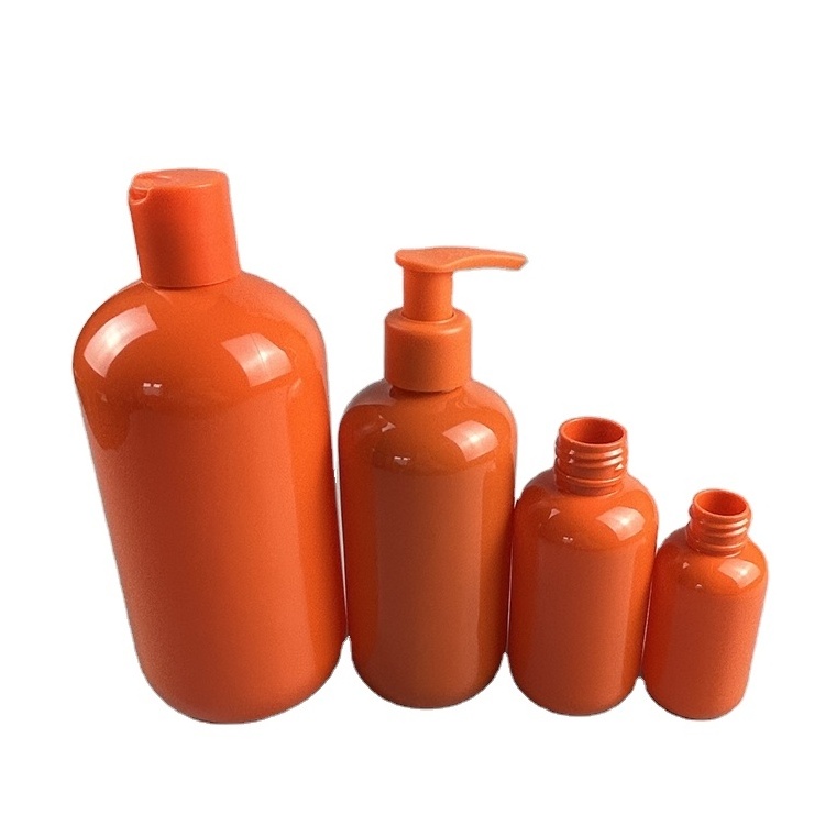 factory manufactured boston round 8 oz 16 oz orange Conditioner Shampoo Bottle 250ml 500ml Boston Round Empty Body Wash Plastic Bottle