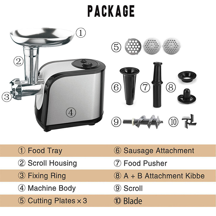 YKJR-550 Machine Hot Sales Stainless Steel Grinding Plates Sausage Stuffer Kits Electric Meat Mincer Grinder