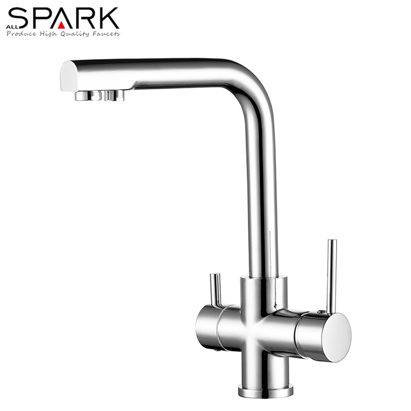 Rotatable dual handles drinking water three way faucet