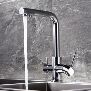 Rotatable dual handles drinking water three way faucet