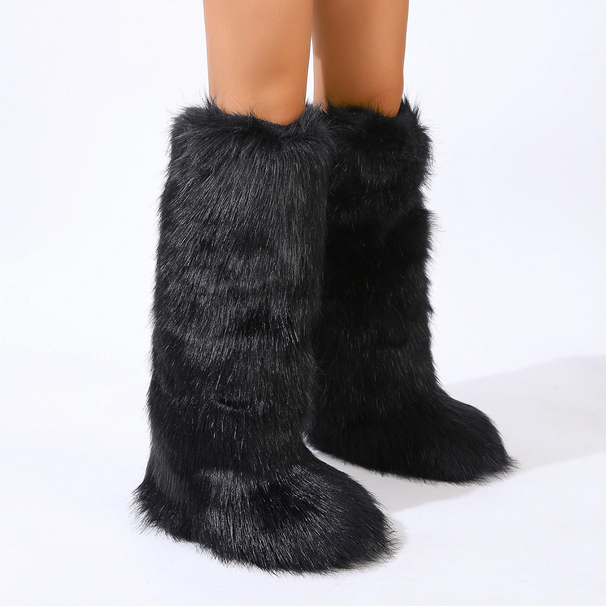 wholesale botas mujer 2023 womens winter snow boots fur lined warm Trendy Custom Fake Fur knee high boots