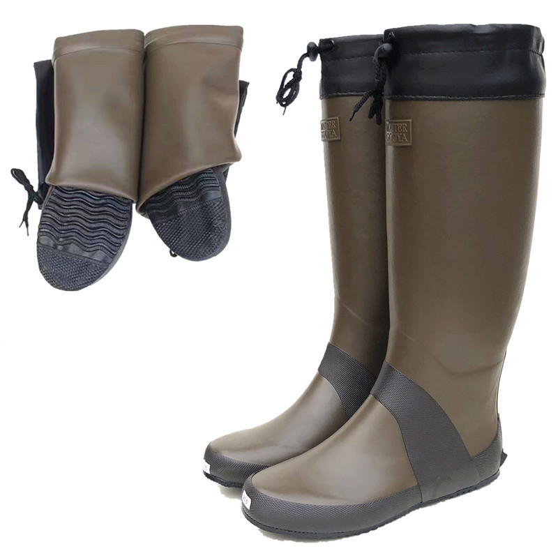 Foldable Gumboots for man lightweight high knee Folding rubber waterproof rain water farm boots