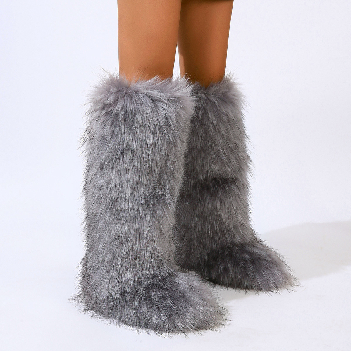 wholesale botas mujer 2023 womens winter snow boots fur lined warm Trendy Custom Fake Fur knee high boots