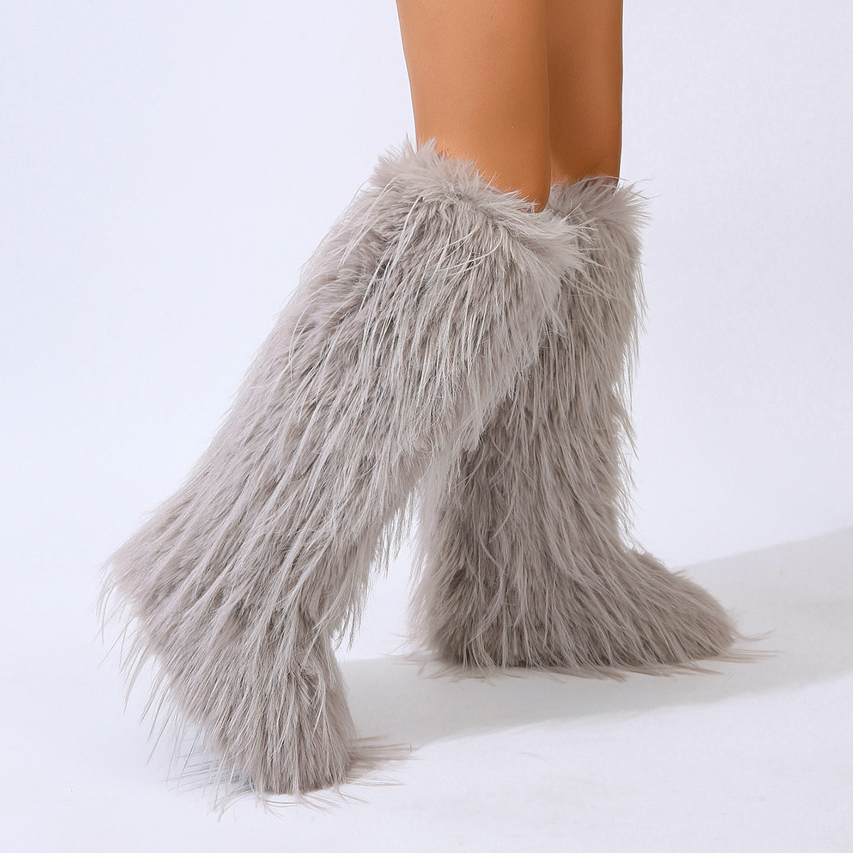 wholesale botas mujer 2023 womens winter snow boots fur lined warm Trendy Custom Fake Fur knee high boots