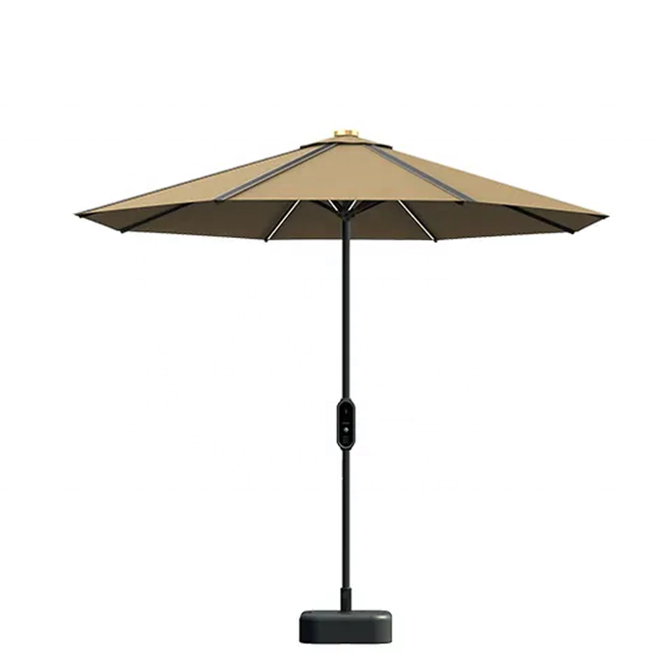 Outdoor 2.8M aluminum alloy solar energy large umbrella with double USB LED lamp central column for courtyard garden sunshade