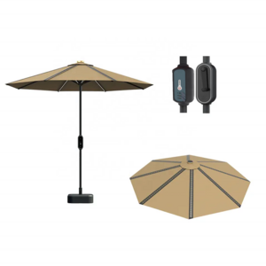 Outdoor Solar powered umbrella with solar panel with adjustable pole windproof offset for backyard garden deck pool patio g