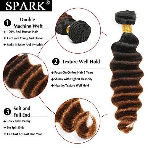 Spark 3 Tone Ombre Loose Deep Hair 3 Bundles with Closure 1b/4/30 Brazilian Virgin Human Hair Weave Bundles with Closure