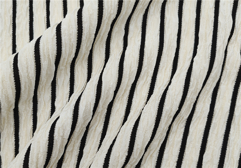 New Arrive 95% Polyester 5% Spandex Wrinkle Crinkle Crepe Strip Knitted Jacquard Fabric For Dress