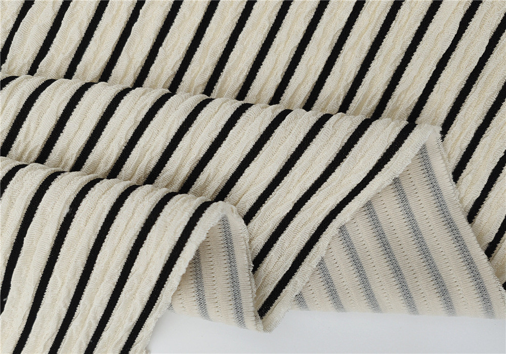 New Arrive 95% Polyester 5% Spandex Wrinkle Crinkle Crepe Strip Knitted Jacquard Fabric For Dress