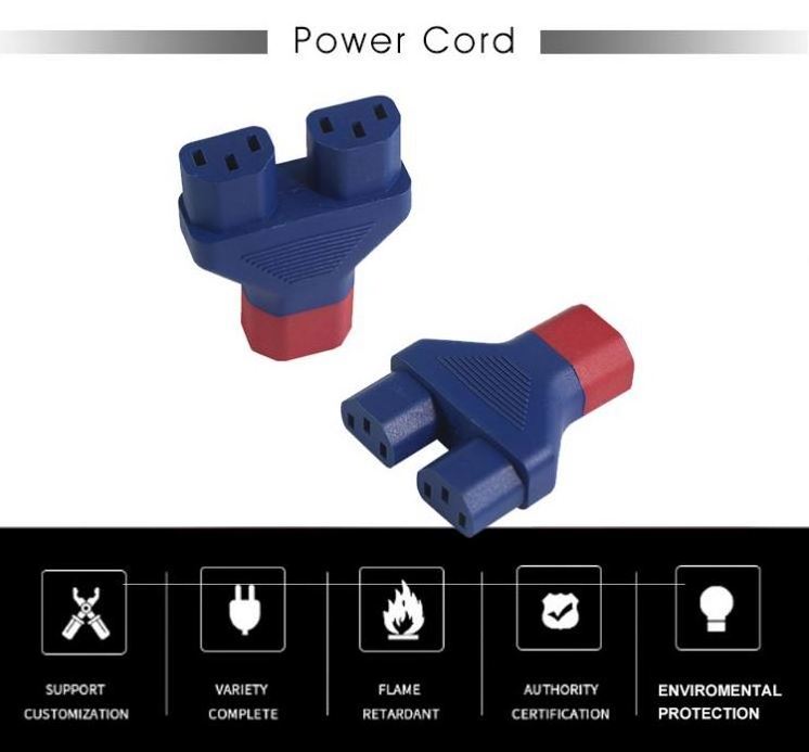 2 Way Female Socket C14 Splitter adaptor socket T Adaptor Piggyback Power Cord Plug To Iec Lock C13