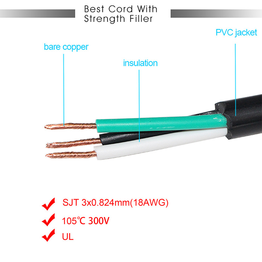 US Plug to IEC C13 Cable PC Mains Lead AC 1.8m 6ft Power Cord 125V 10A For Water Heater Computer