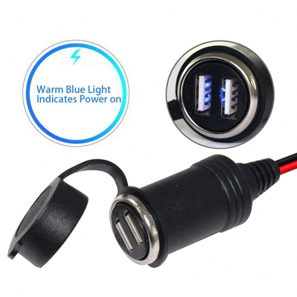 Electric powered car dual USB jack 12v car - lighter adapter cable  USB cigar charger for motorcycle