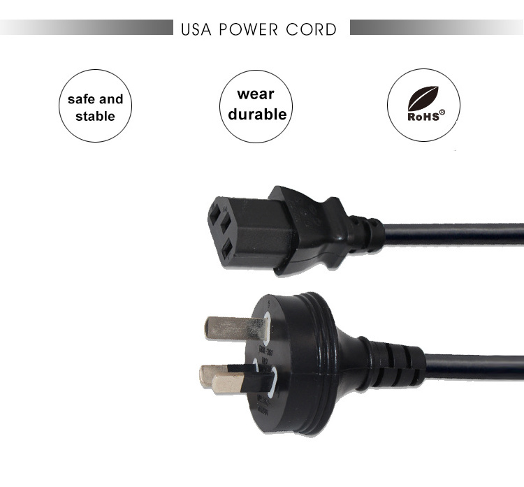 H05VV-F 0.75MM2 Portable Outdoor Waterproof 250V 10A 3 Pin AU/Argentina plug to C13 Cable AC Power Cord