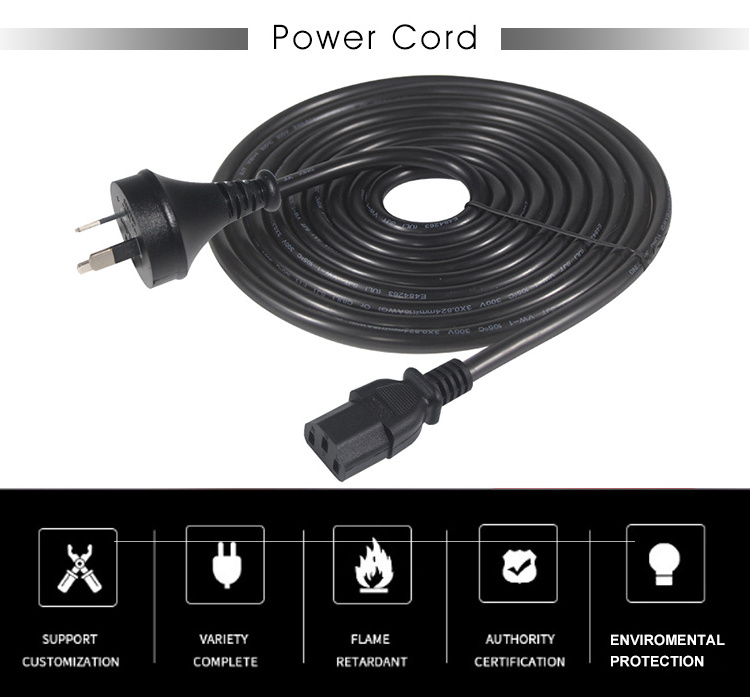 Factory Direct New Zealand Cable Listed H05RN-F Rubber 1.0MM 1.5MM 3 Pin Prong AC Universal Plug IEC C13 AU Power Cord