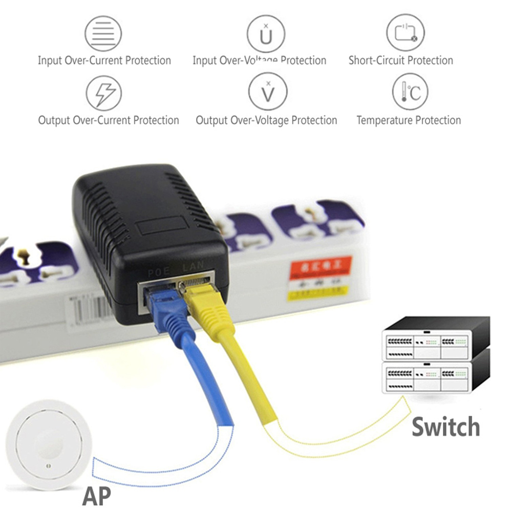 Network Switch Dc 5.5*2.5Mm Rj45 Injector 802.3af/at 100Mbps Gigabit Ip Poe Camera Outdoor Y Splitter Injector