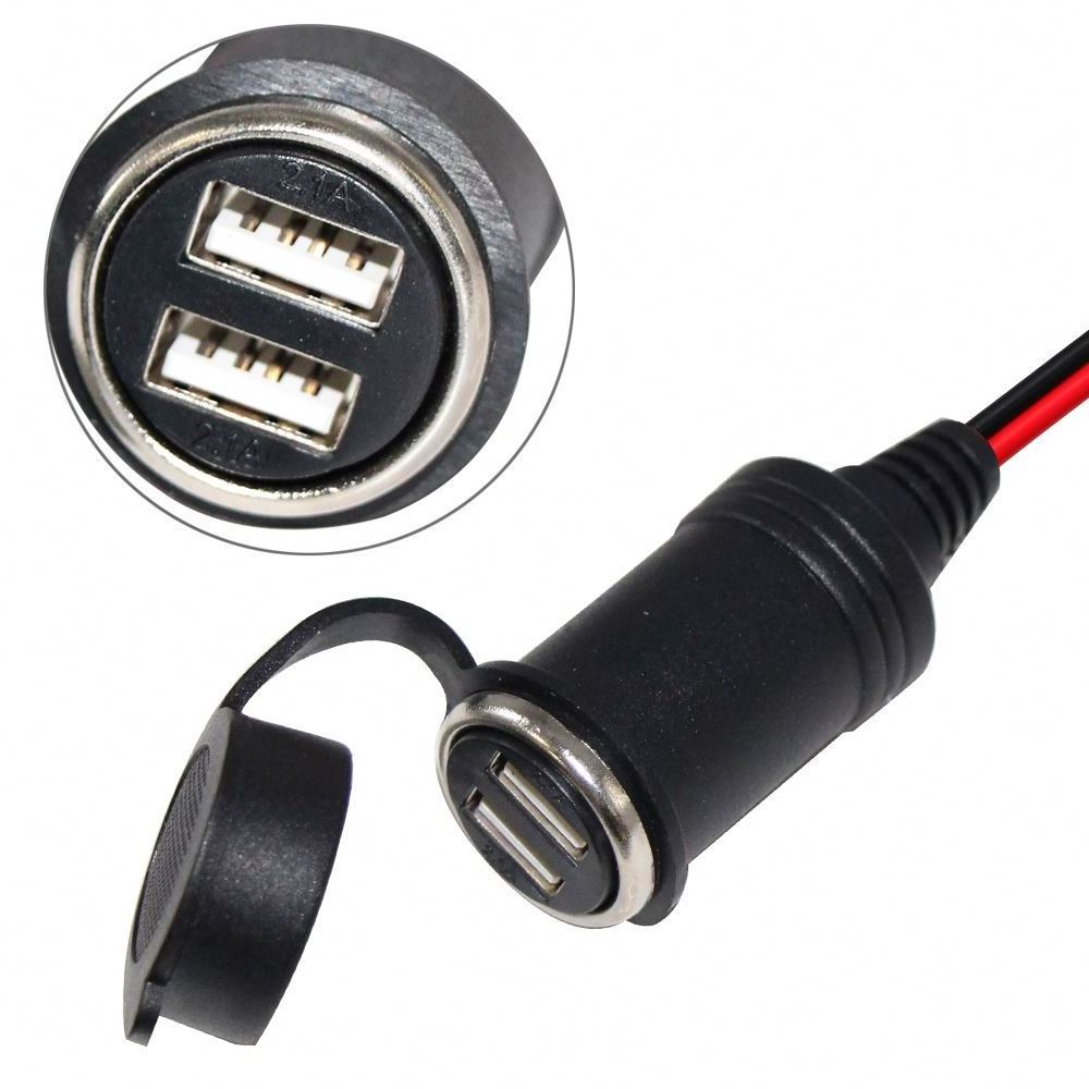 Electric powered car dual USB jack 12v car - lighter adapter cable  USB cigar charger for motorcycle