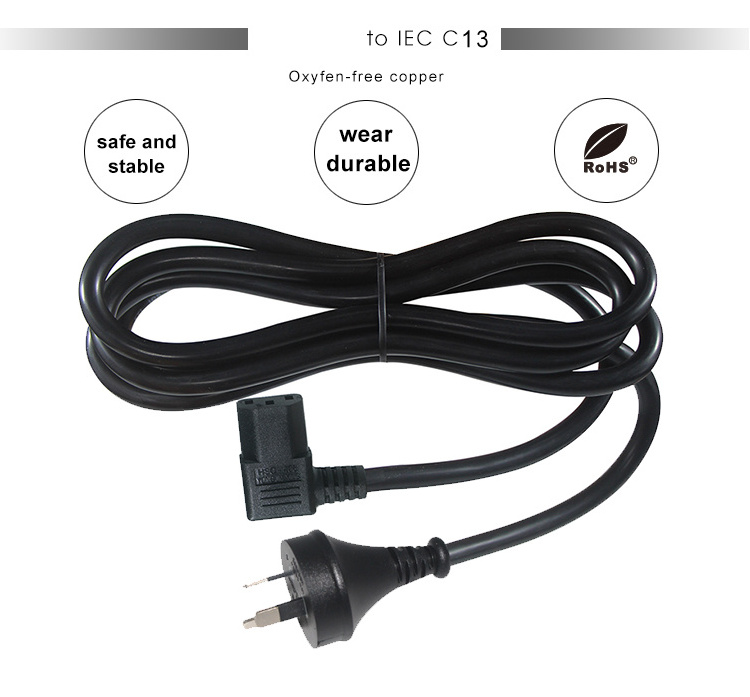 Factory Direct New Zealand Cable Listed H05RN-F Rubber 1.0MM 1.5MM 3 Pin Prong AC Universal Plug IEC C13 AU Power Cord