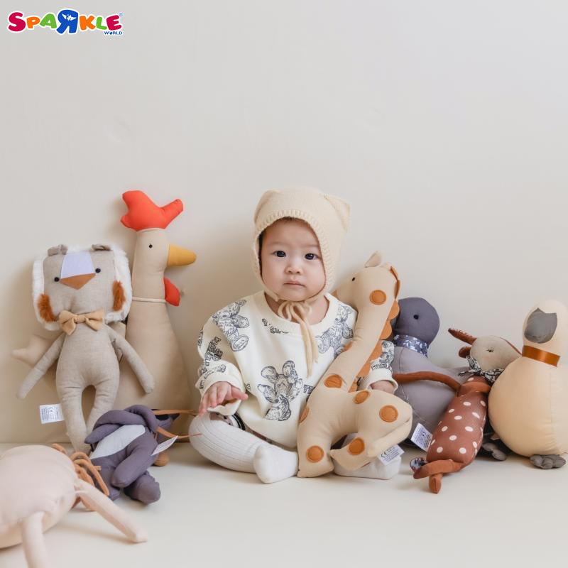 2024 Baby Soft Stuffed Doll Cartoon Animal Goose Rooster Giraffe Raccoon Lion Unicorn Plush Soothe Kids Sleeping Doll Toy