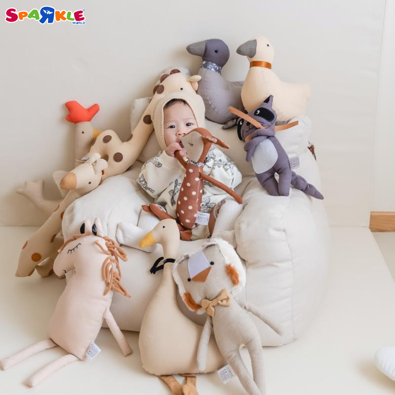 2024 Baby Soft Stuffed Doll Cartoon Animal Goose Rooster Giraffe Raccoon Lion Unicorn Plush Soothe Kids Sleeping Doll Toy