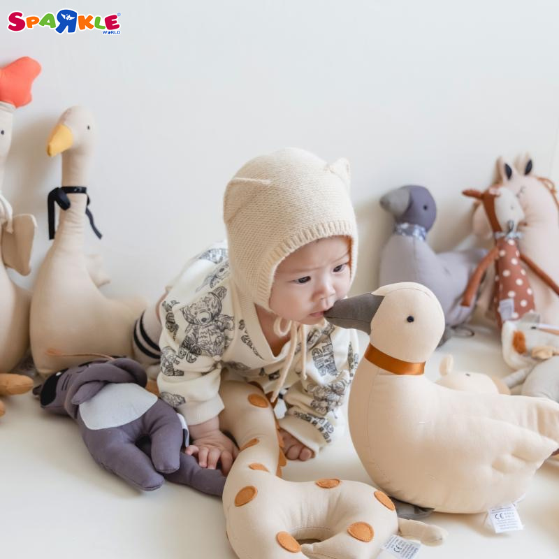 2024 Baby Soft Stuffed Doll Cartoon Animal Goose Rooster Giraffe Raccoon Lion Unicorn Plush Soothe Kids Sleeping Doll Toy