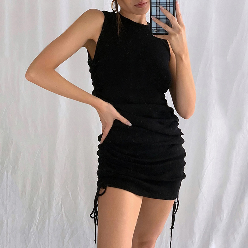 Summer Sexy Bodycon Dress Women Casual Mini Dress Ladies Tight Party Club Wear 2021 Ruched Drawstring Women Dresses Elegant