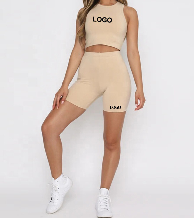 Summer 2022 Streetwear Milk Silk Biker Shorts Sleeveless High Waist Women's Skinny Vest Crop Top Boxer Shorts Sets for Women