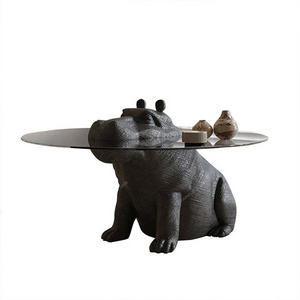 SPARKLE Hippo tea table round tempered glass  Italian minimalist designer black creative art sense Hippo coffee table