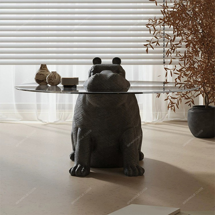 SPARKLE Hippo tea table round tempered glass  Italian minimalist designer black creative art sense Hippo coffee table