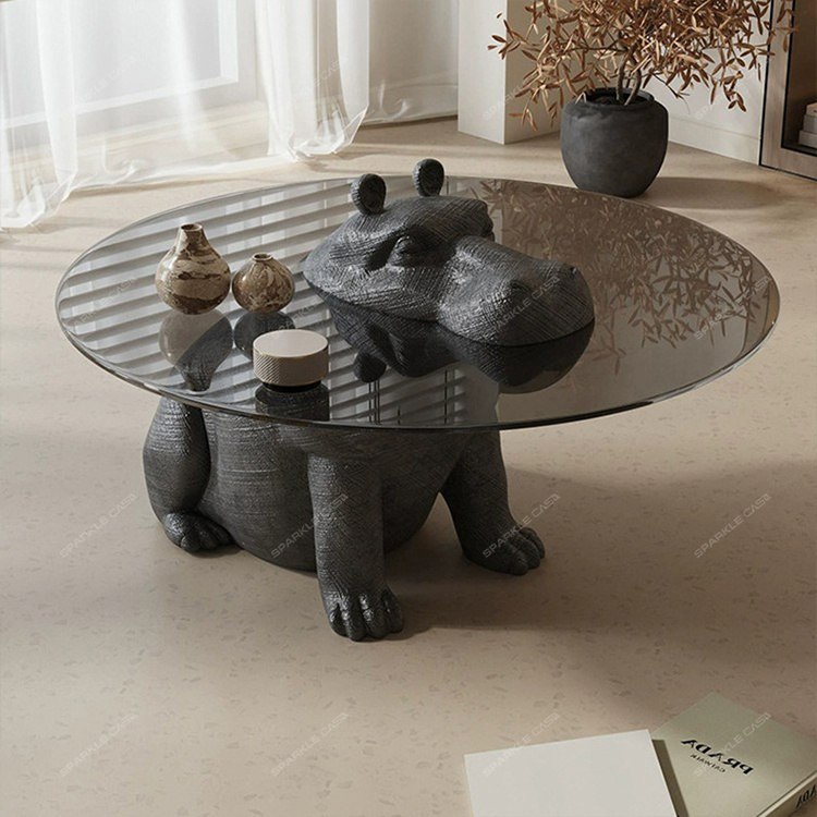 SPARKLE Hippo tea table round tempered glass  Italian minimalist designer black creative art sense Hippo coffee table