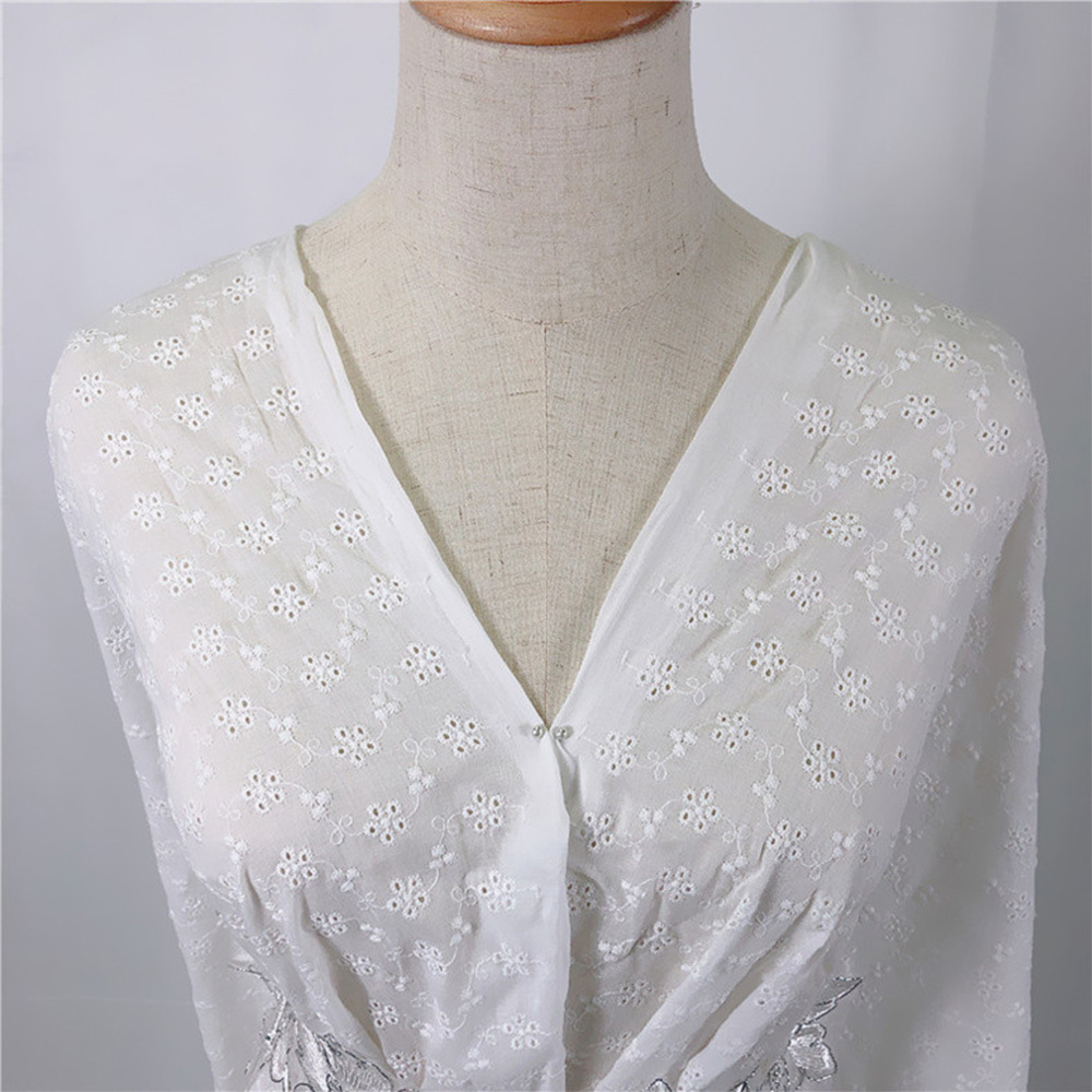 China High Quality Custom Water Soluble Lace 100% Cotton Eyelet Fabric  Embroidered Cloth Cotton Embroidery Fabric For Dress