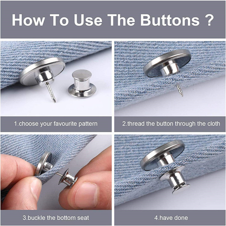 Wholesale Perfect Adjustable Detachable Replacement Jeans Pants replaceable pin  Button Pins Metal No Sew Instant Buttons