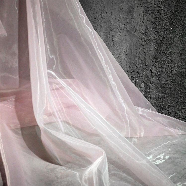 Wholesale Brocade Satin Shinny Tulle Soft Chiffon Pink 100% Polyester Solid Crystal Silk Liquid Organza Fabric