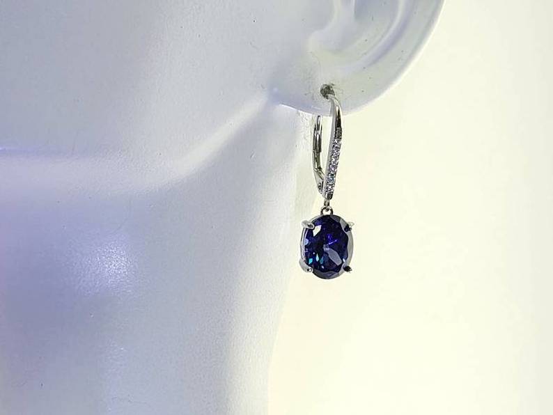 Lever back Dangling Earrings Oval Cut Diamond Earrings Blue Sapphire Wedding Earrings For Women 925 Sterling Silver