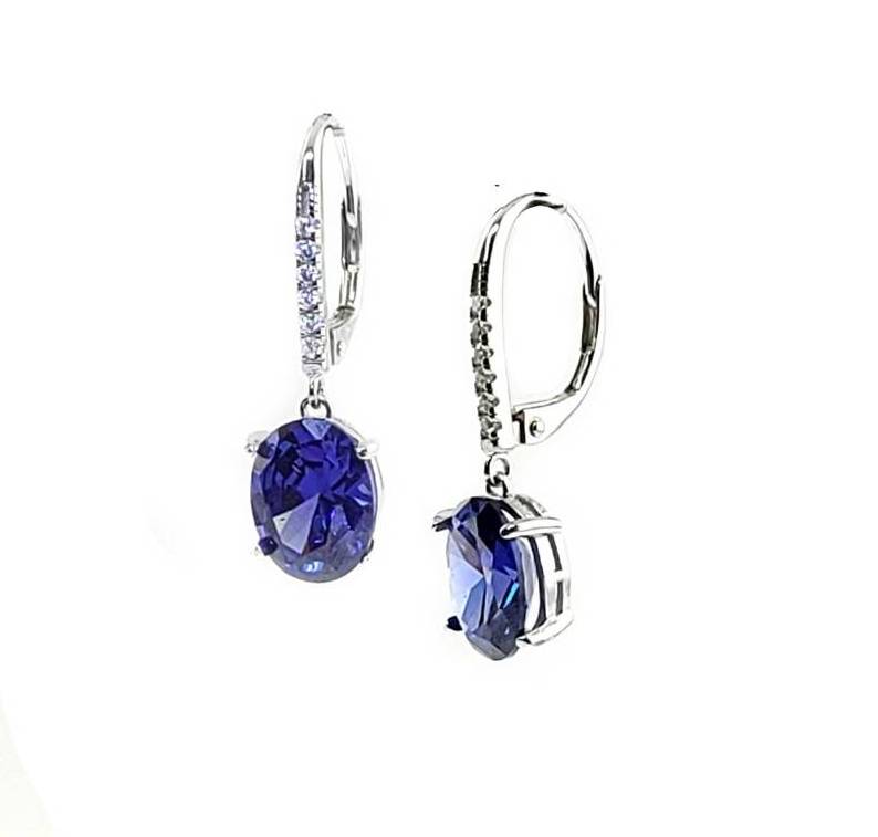 Lever back Dangling Earrings Oval Cut Diamond Earrings Blue Sapphire Wedding Earrings For Women 925 Sterling Silver