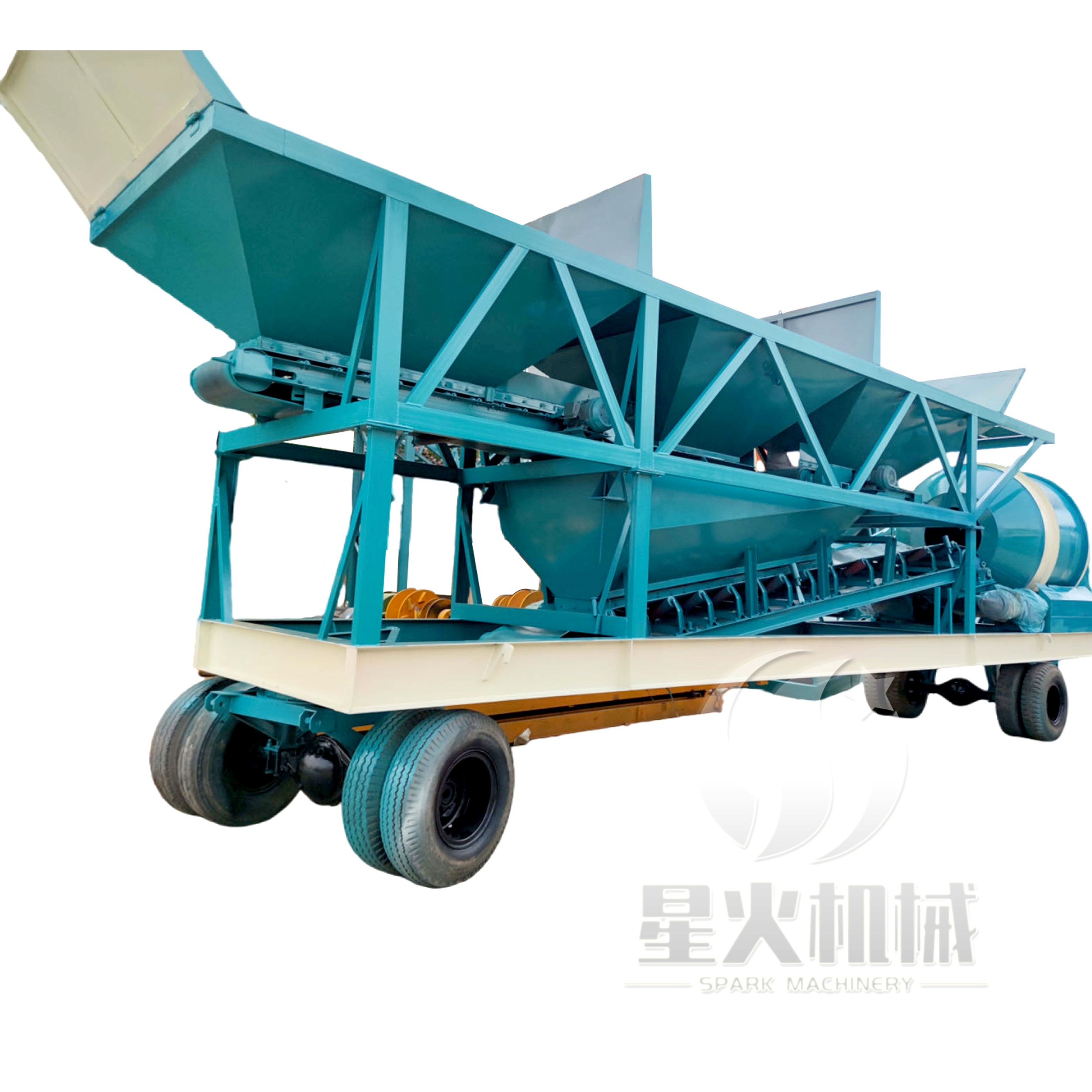 50m3/H Mobile Asphalt Concrete Mixing Plant Portable Stabilized Soil Mixing Plant  Foundation Free Concrete Batching Plant